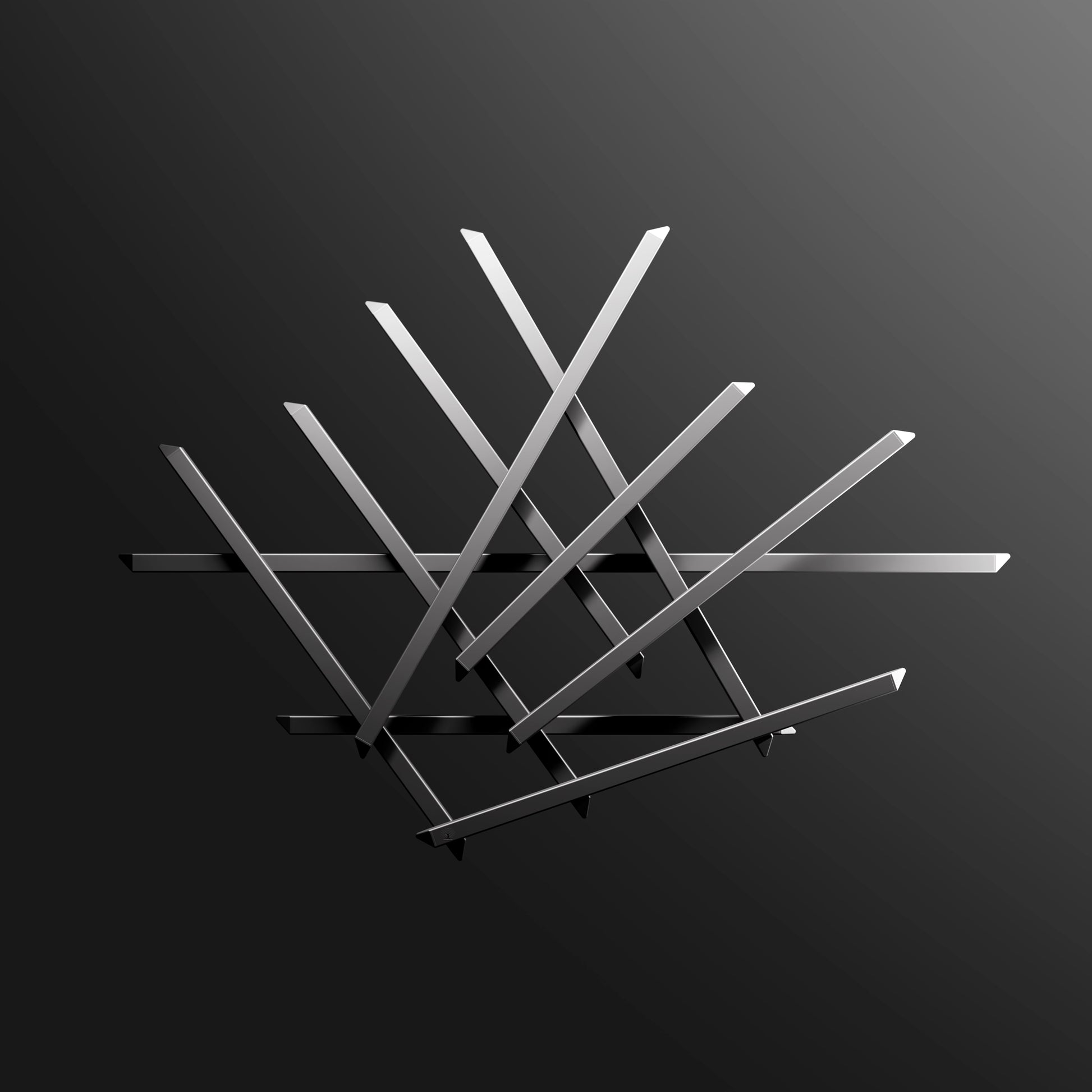 Treecado Wandgarderobe – Frontansicht, Designer-Garderobe in Schwarz auf hellgrauem Hintergrundverlauf, modernes Interior Rendering in hoher Auflösung, Made in Germany