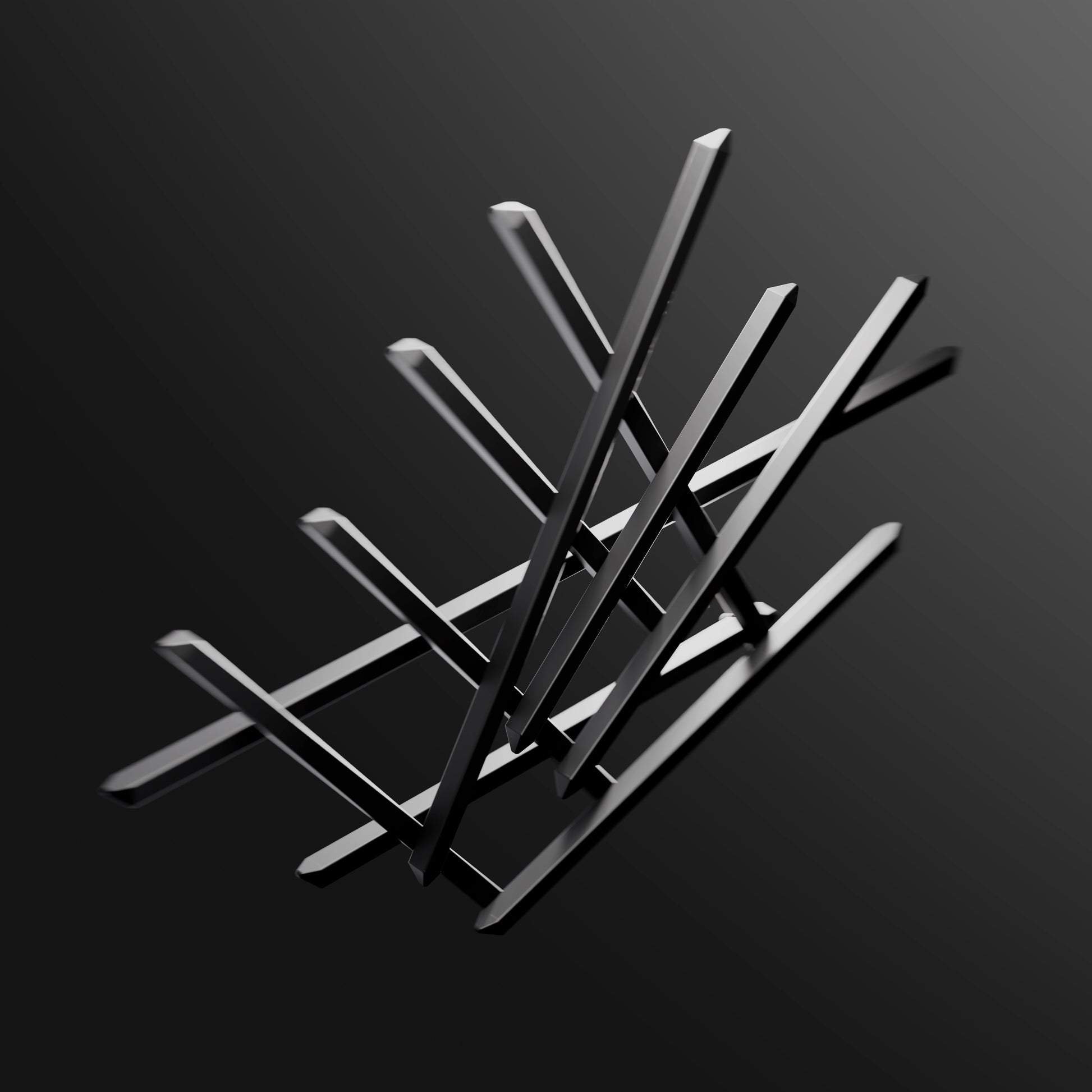 Treecado Wandgarderobe – Seitenansicht links, Designer-Garderobe in Schwarz auf hellgrauem Hintergrundverlauf, modernes Interior Rendering in hoher Auflösung, Made in Germany