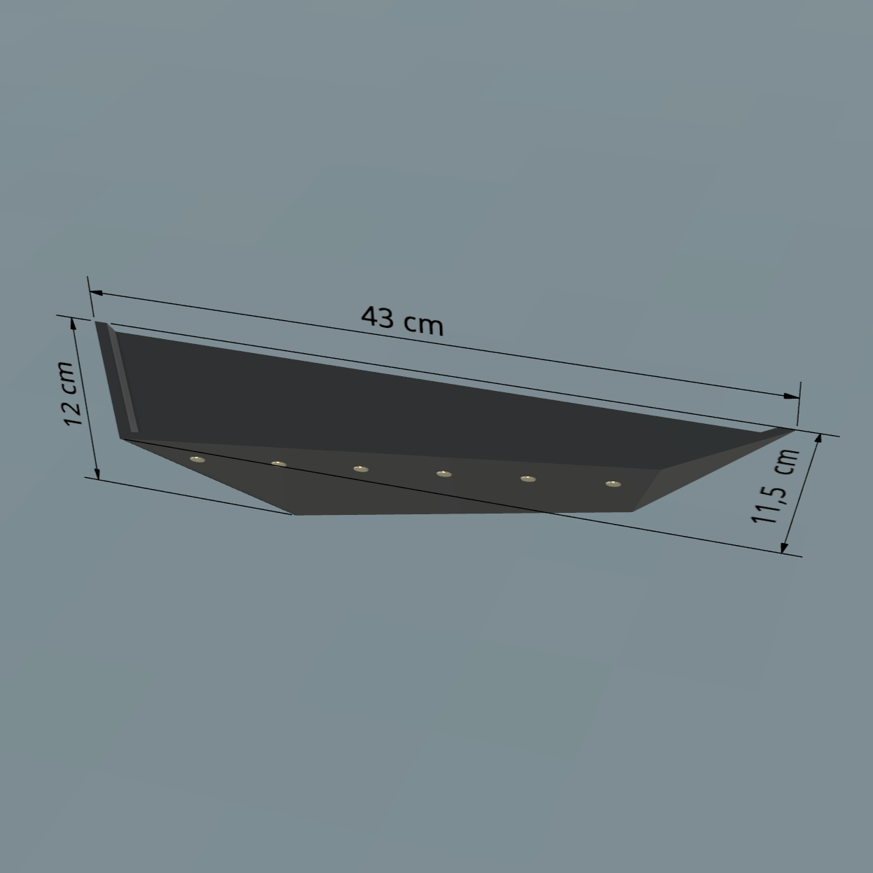 Treeboard Designer Schlüsselbrett – Seitenansicht mit Bemaßungen, passend für Flur und Büro, hochwertiges Interior Rendering, Made in Germany.