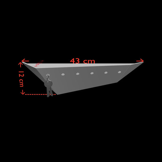 3D-Modell: Geometree Treeboard Schlüsselbrett mit Schlüssel und Bemaßung.